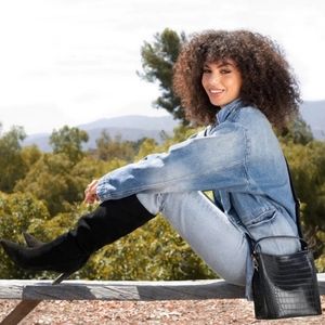 2/$30 Aota Elena Black Crossbody Mock Croc Bucket Bag